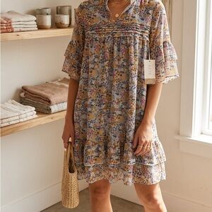 DownEast Floral Midi Dress in Yellow, Blue, Pink